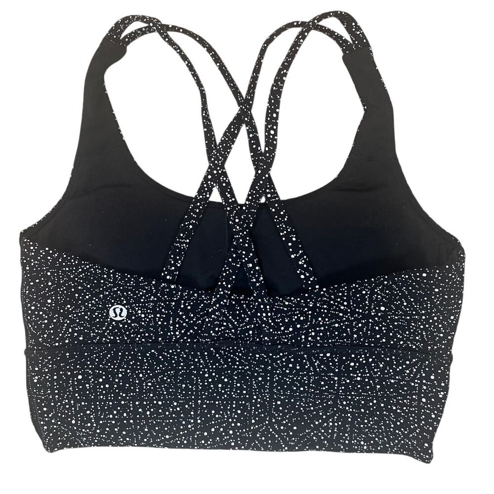 Lululemon Energy Bra Longline Strappy Back Size 6 Black White Dot Gym Girl Run - Picture 2 of 7